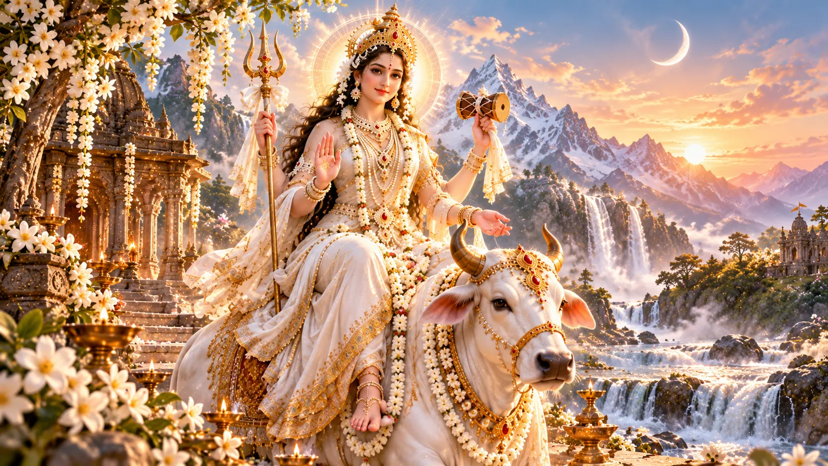 Serene Goddess on Sacred Nandi at Sunrise divineadda.com
