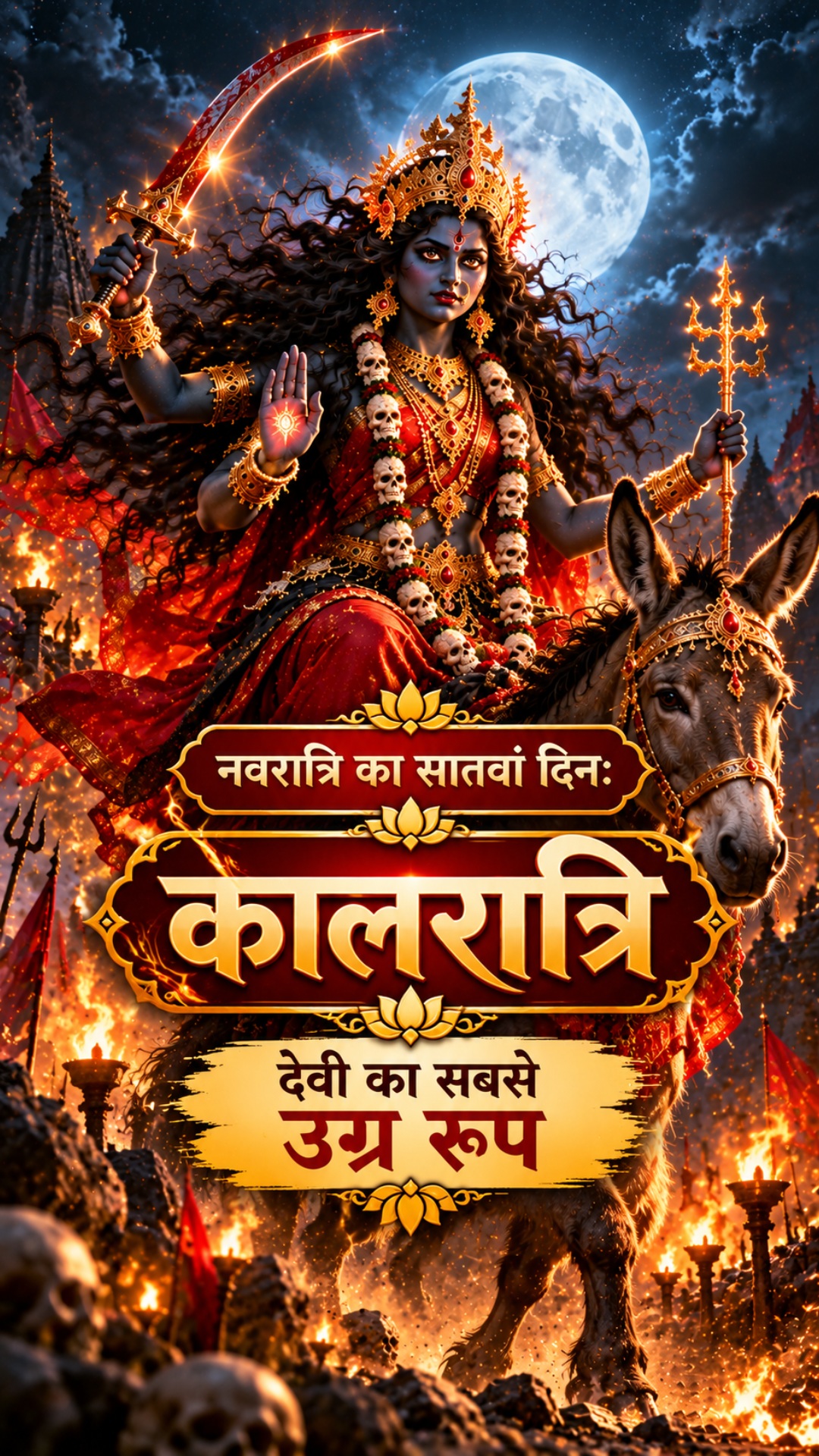 नवरात्रि का सातवाँ दिन 🌑 देवी का सबसे उग्र रूप। मिलिए कालरात्रि से, जिन्होंन…