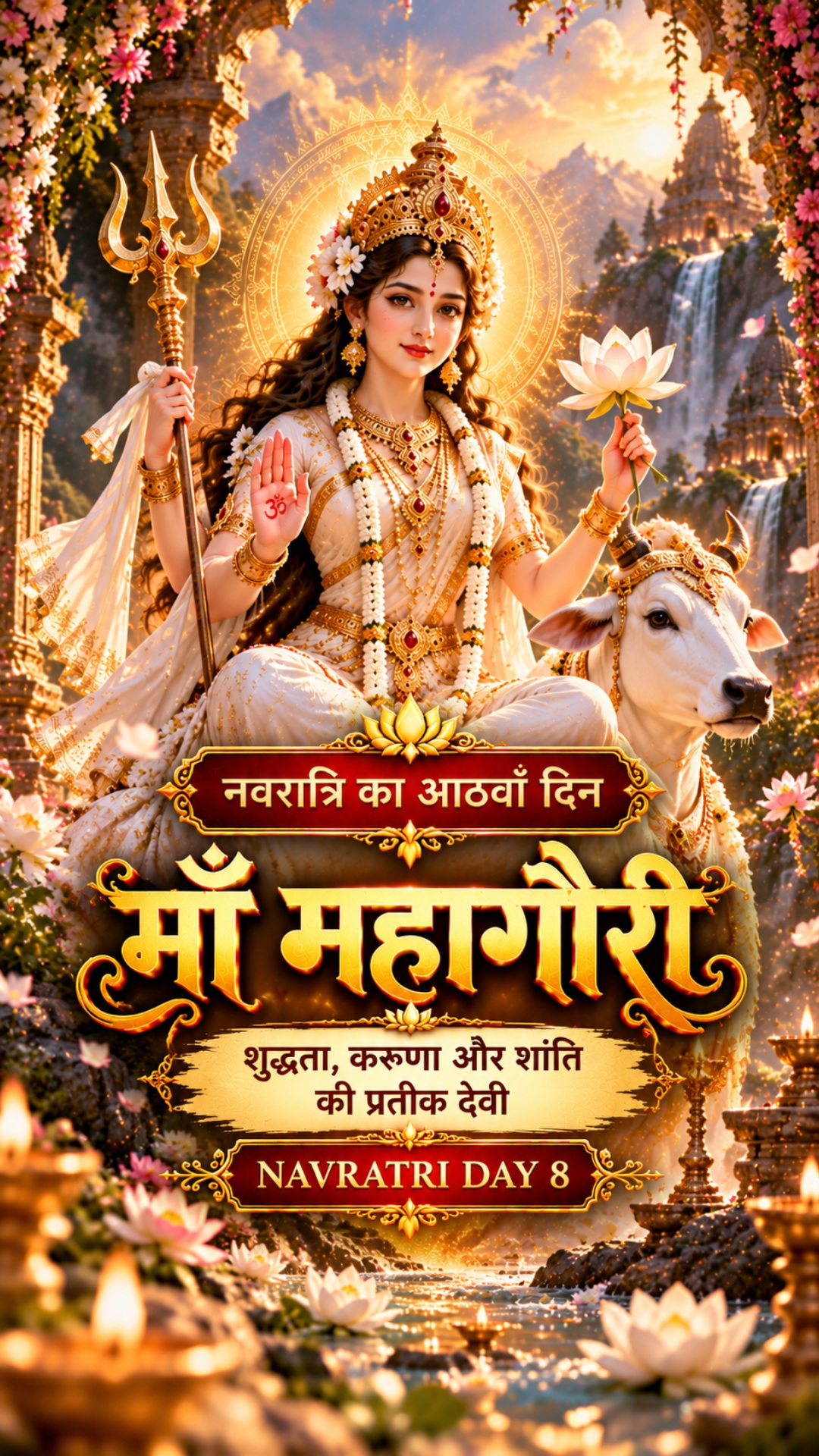 दुर्गा अष्टमी 🌸 नवरात्रि का आठवाँ दिन: माँ महागौरी, जो वर्षों की तपस्या के ब…