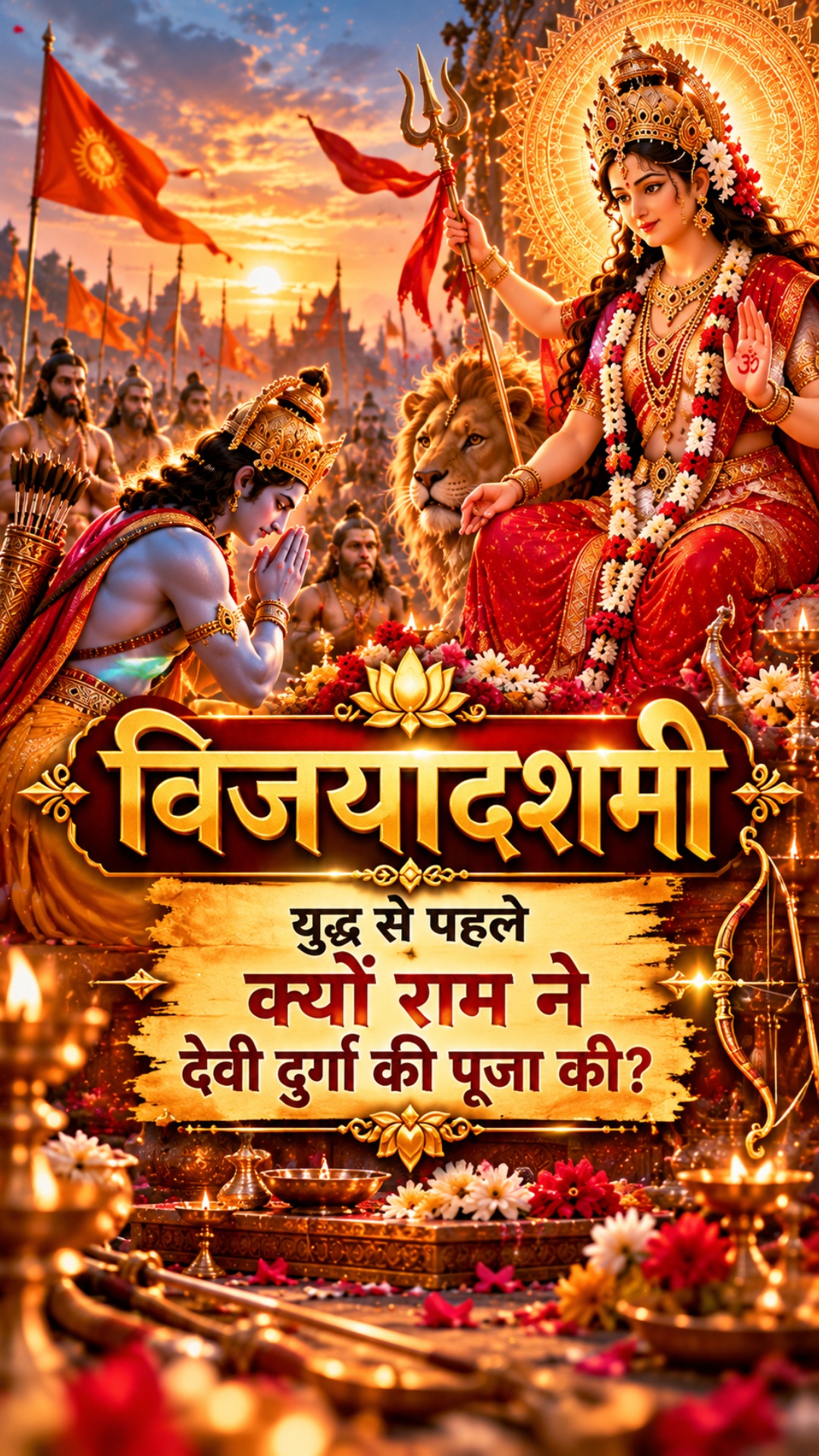 विजयादशमी की शुभकामनाएँ! 🏹 रावण से युद्ध से पहले राम ने 108 नीले कमलों से दे…